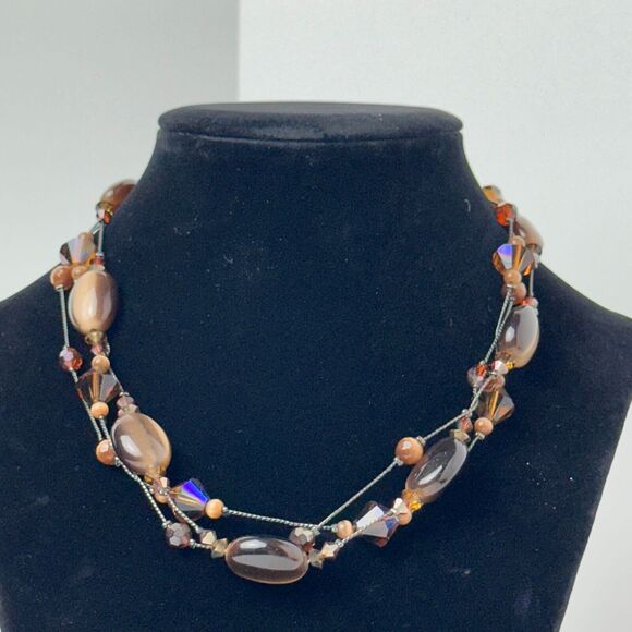 Dabby Reid Copper Tone Chain Beaded Statement Necklace Multi Strand Jewelry - Picture 6 of 16